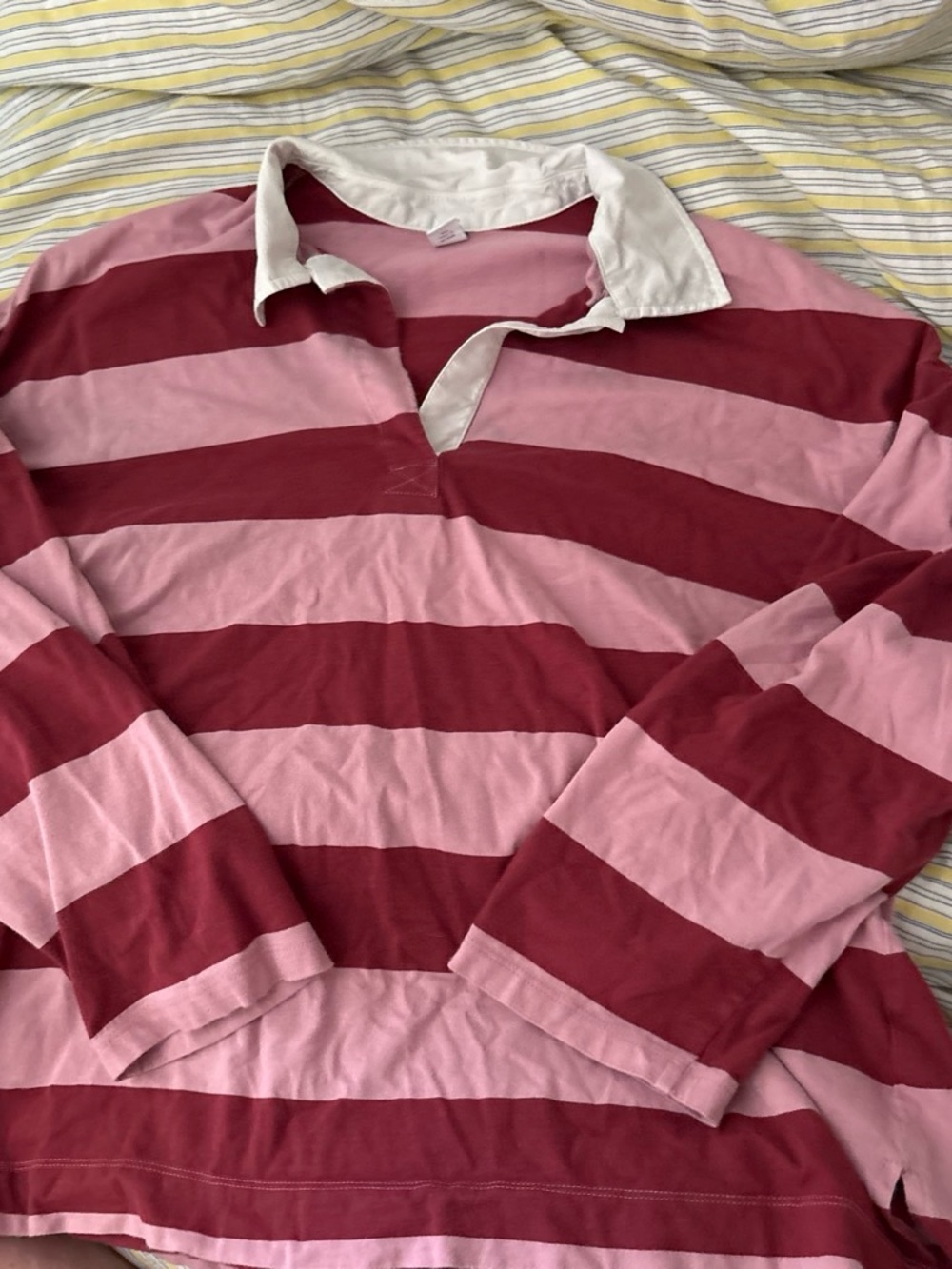 Old Navy Pink and Burgundy Striped Rugby Top